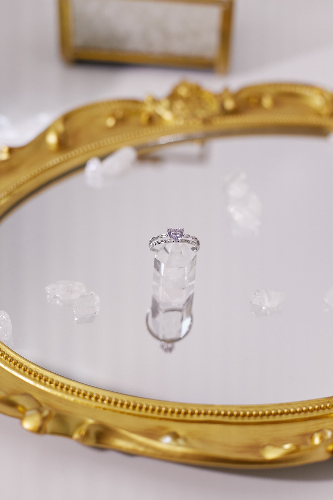 R037-Amethyst crystal heart-shaped S925 open ring