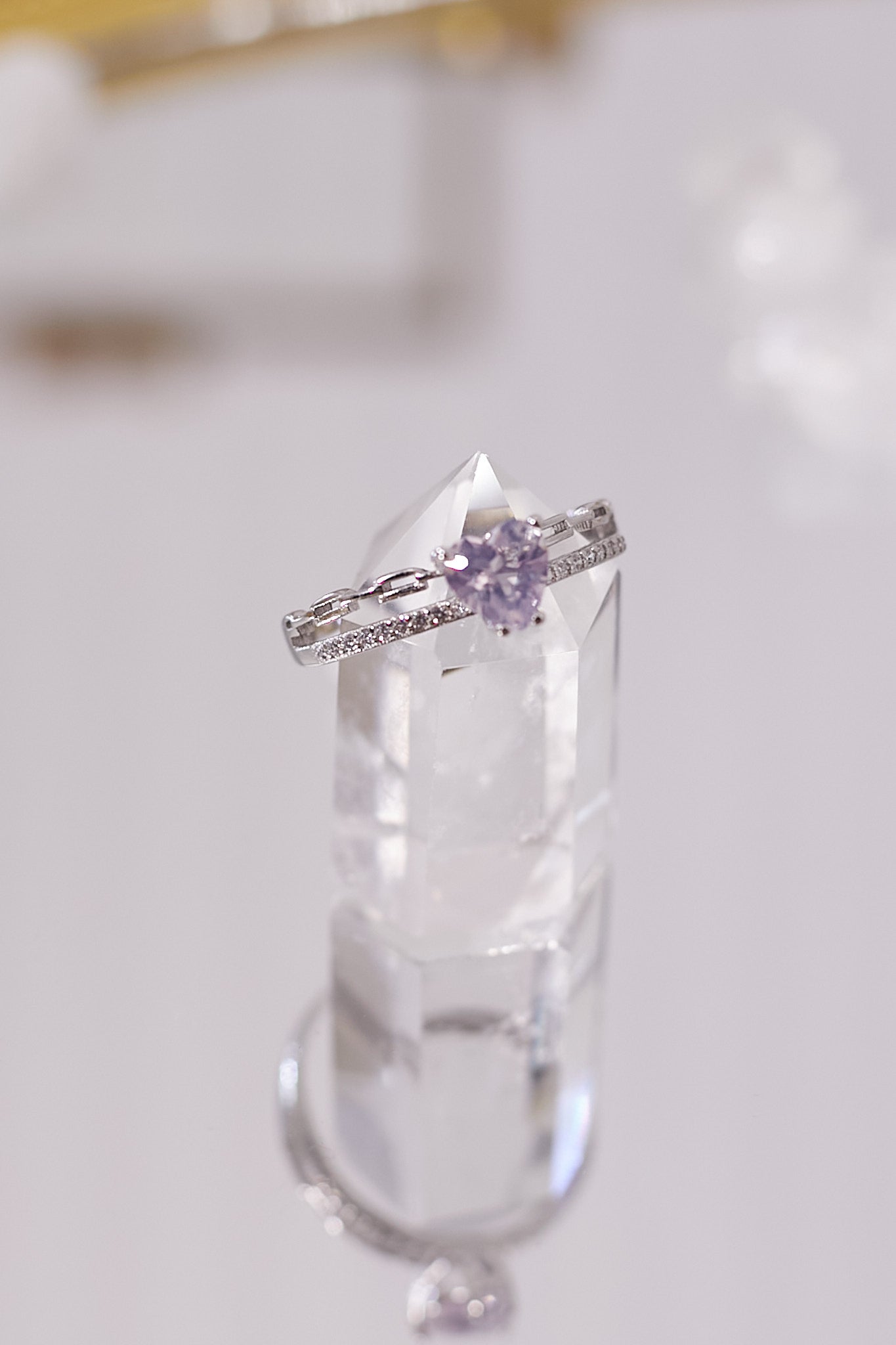 R037-Amethyst crystal heart-shaped S925 open ring