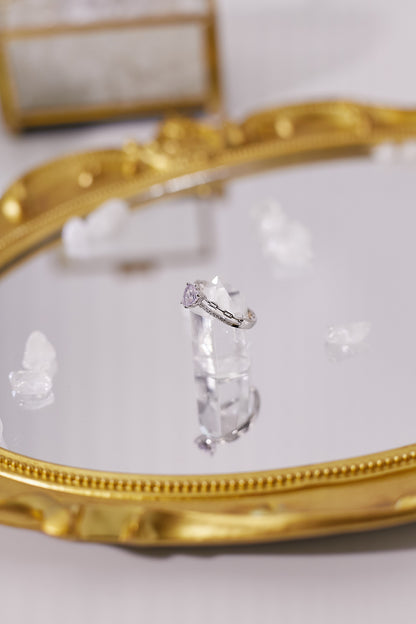 R037-Amethyst crystal heart-shaped S925 open ring