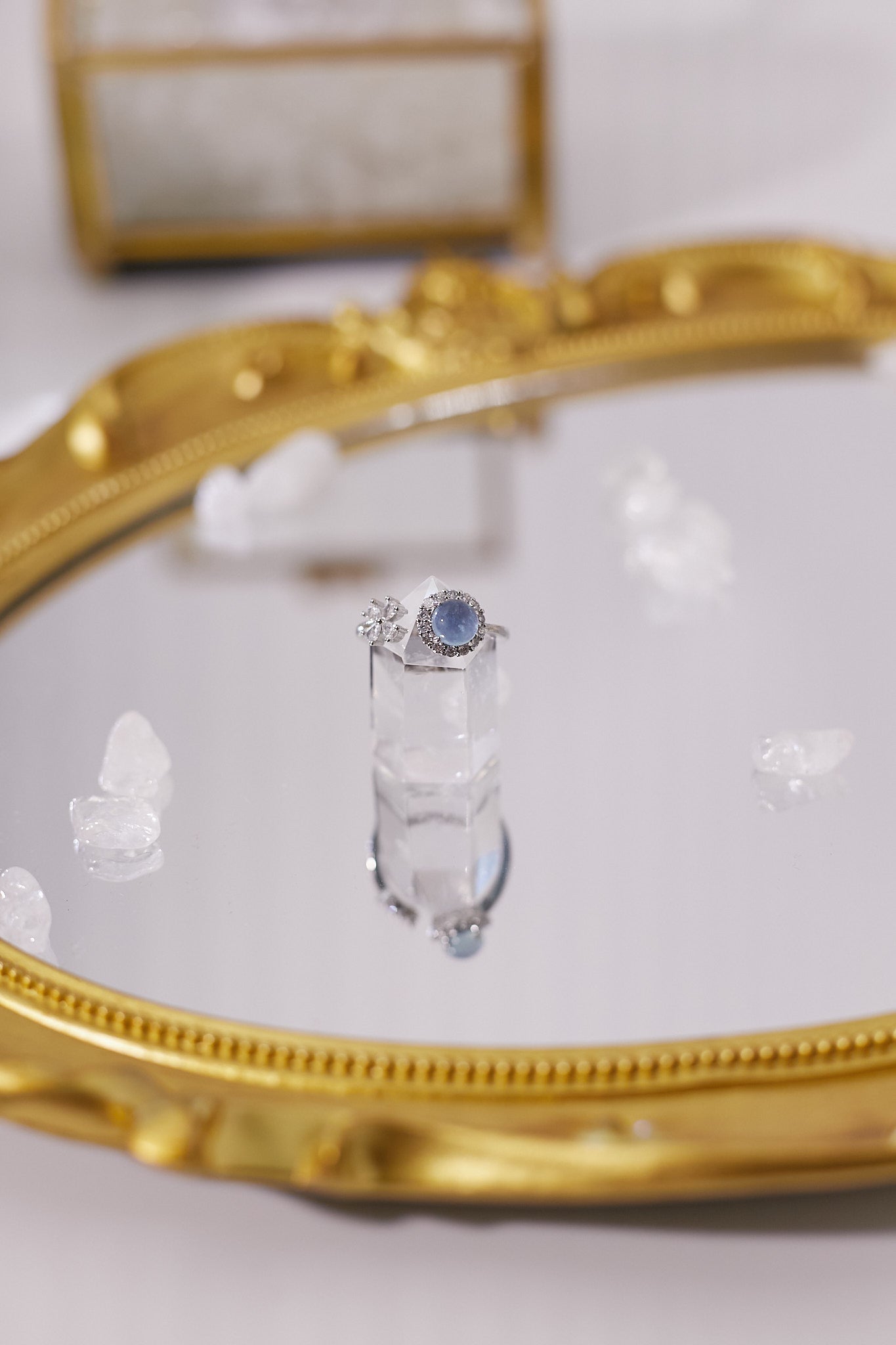 R038-Aquamarine Bow Open Ring