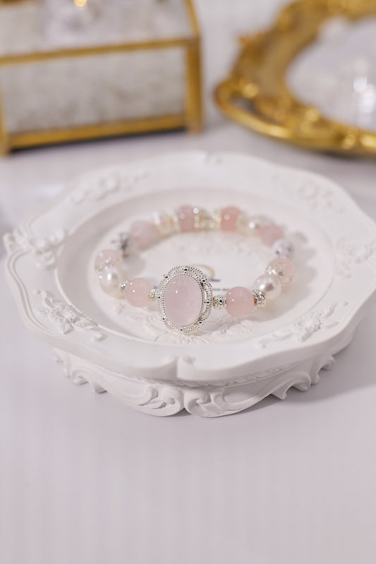C029-Pink quartz, freshwater pearl, white turquoise