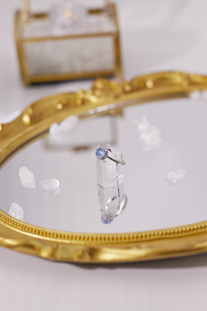 R038-Aquamarine Bow Open Ring