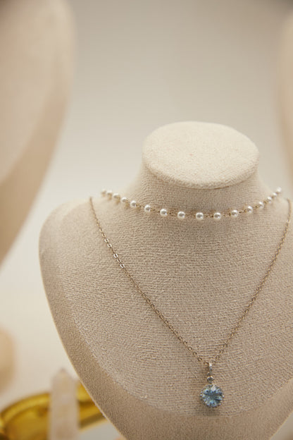 N008-Topaz imitation pearl double chain magnetic necklace