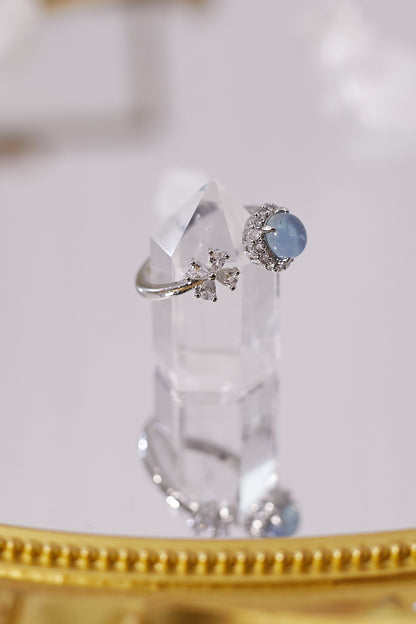 R038-Aquamarine Bow Open Ring