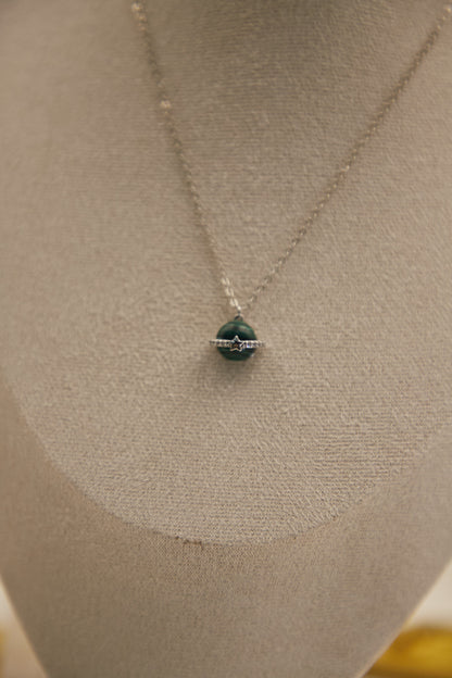 N014-Malachite Planet Pendant with Magnetic Necklace (Silver)