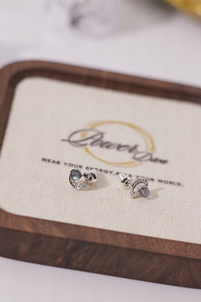 E028-Gray Moonlight Star-Moon Earrings