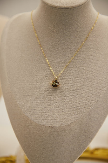 N019-Tiger Eye Stone Planet Pendant with Magnetic Necklace (Gold)
