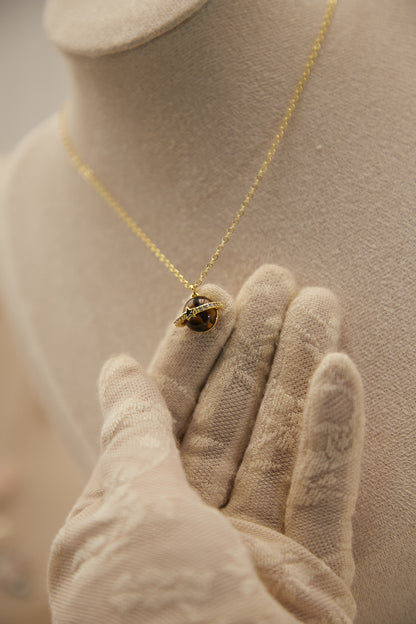 N019-Tiger Eye Stone Planet Pendant with Magnetic Necklace (Gold)