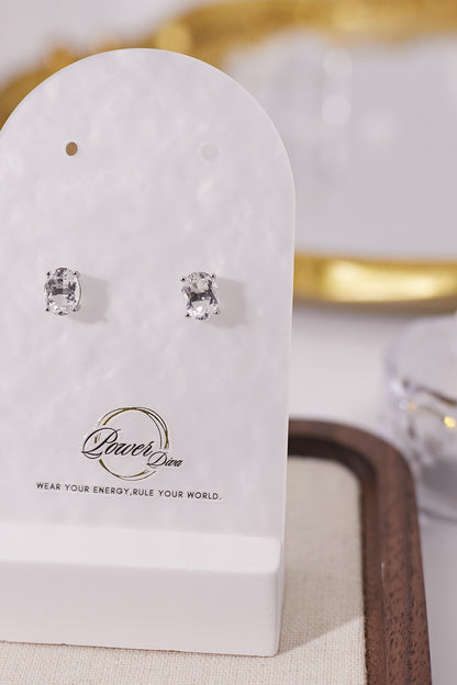 E031-White crystal earrings (6x8mm)