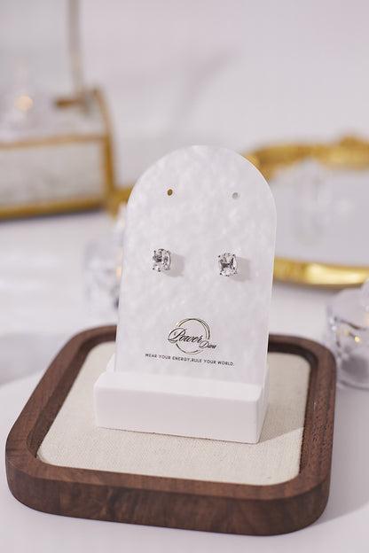 E031-White crystal earrings (6x8mm)