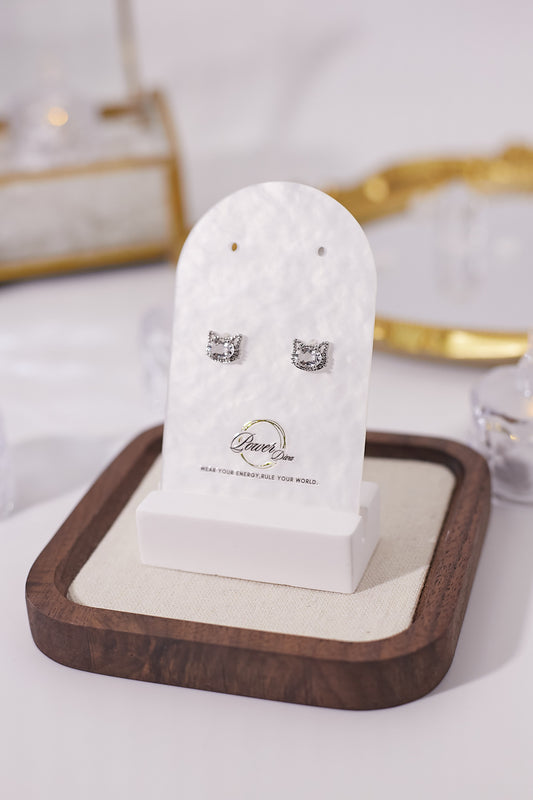 E033-White crystal cat earrings