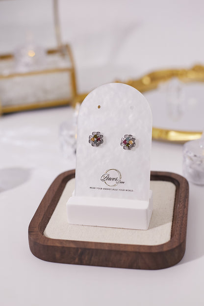 E036-Tourmaline Four-leaf Clover Shaped Zirconia Earrings