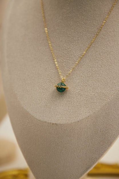 N025-Malachite Planet Pendant with Magnetic Necklace (Gold)