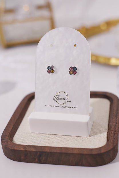 E038-Tourmaline Four-Leaf Clover Earrings (3mm)