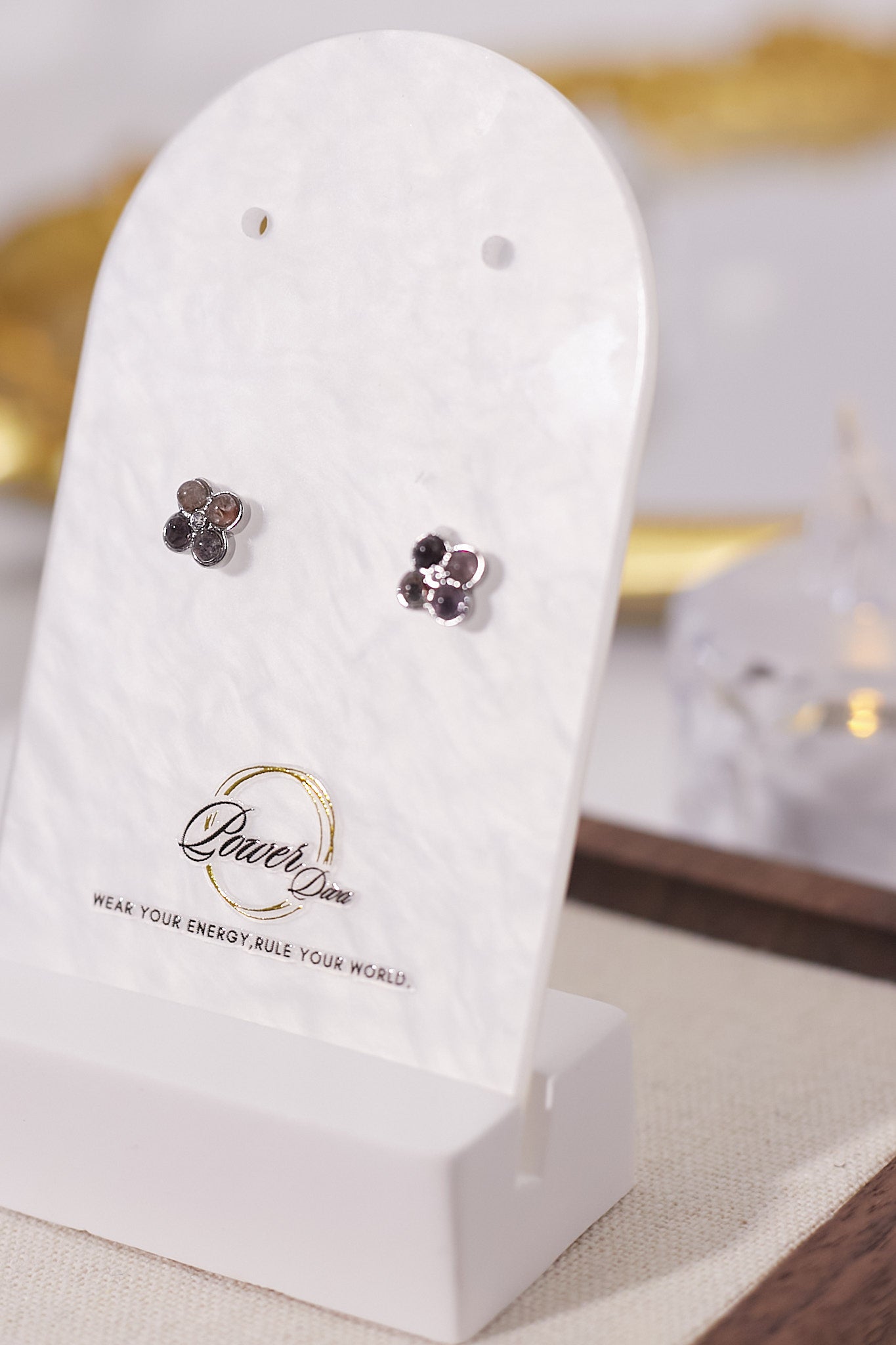 E041-Tourmaline Four-Leaf Clover Earrings (2.5mm)