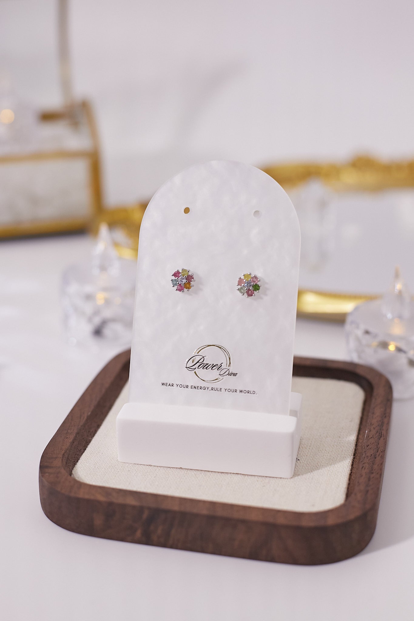 E042-Tourmaline flower-shaped earrings