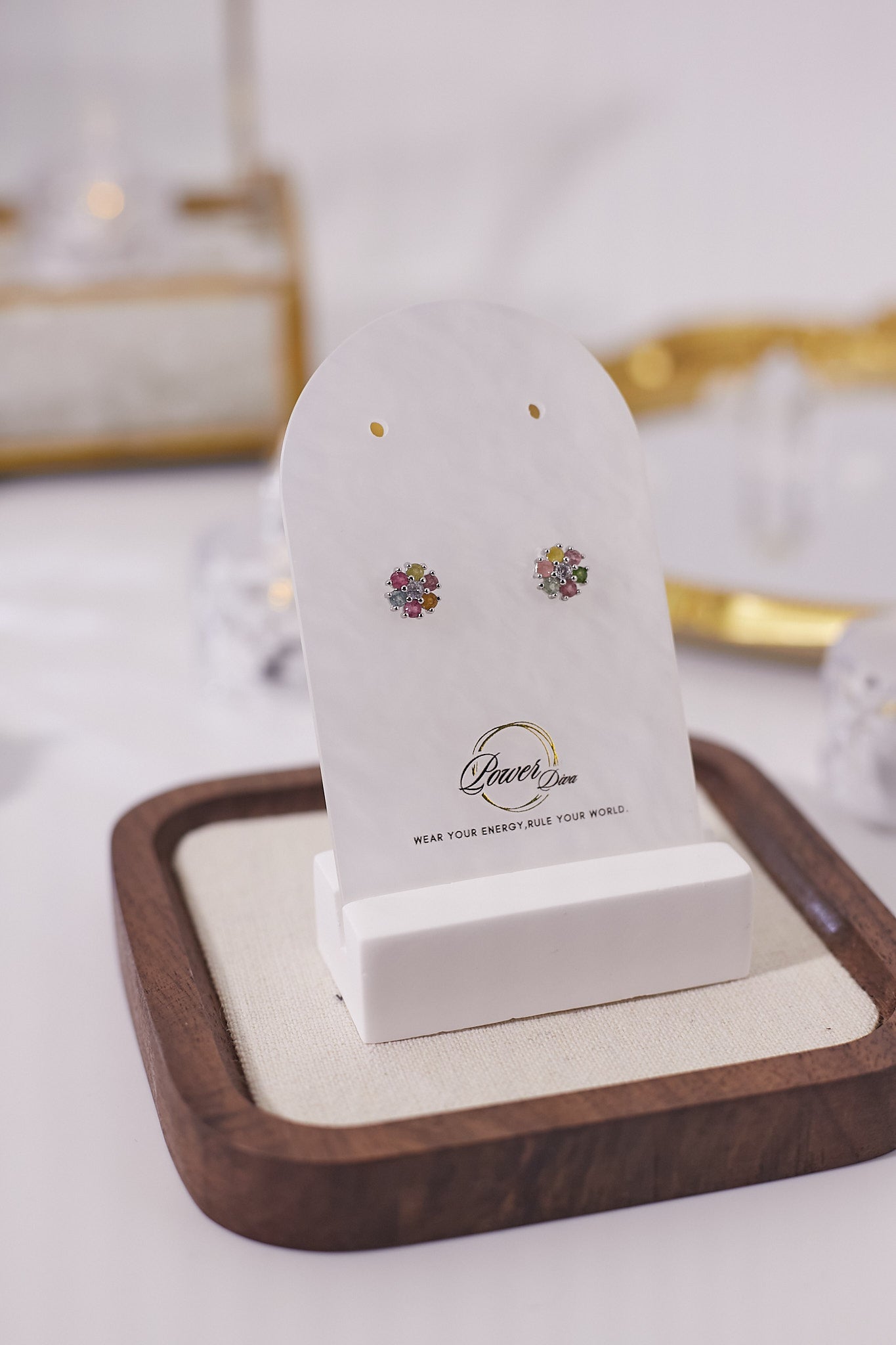 E042-Tourmaline flower-shaped earrings