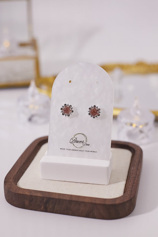 E043-Strawberry crystal flower earrings (6MM)