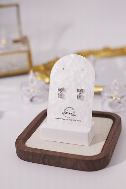 E048-White crystal bow earrings