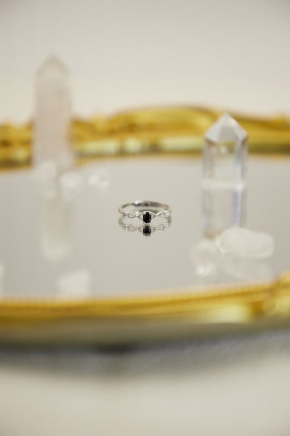 R020- Black Spinel S925 Open Ring
