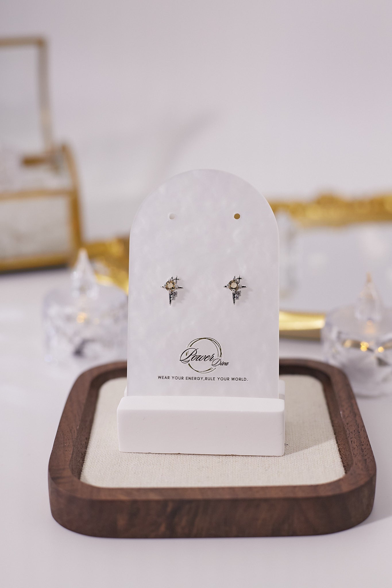E060-Citrine Cross Star Earrings