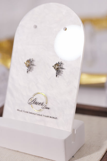 E060-Citrine Cross Star Earrings