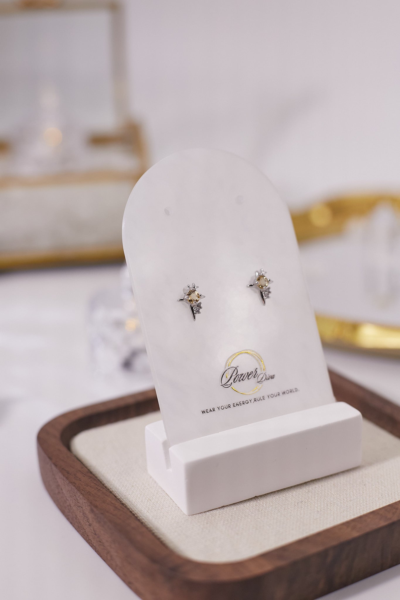 E060-Citrine Cross Star Earrings