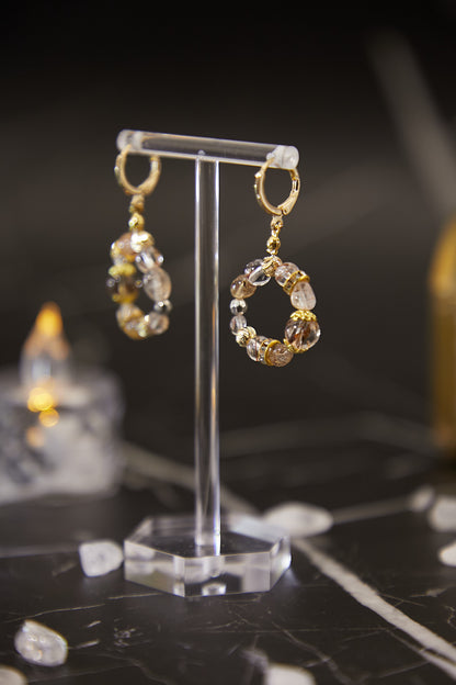 E004-Black gold super seven circle earrings