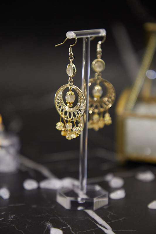 E008-Golden Rutilated Quartz Bohemian Earrings