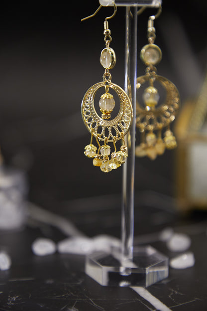 E008-Golden Rutilated Quartz Bohemian Earrings