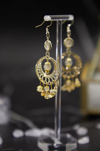 E008-Golden Rutilated Quartz Bohemian Earrings