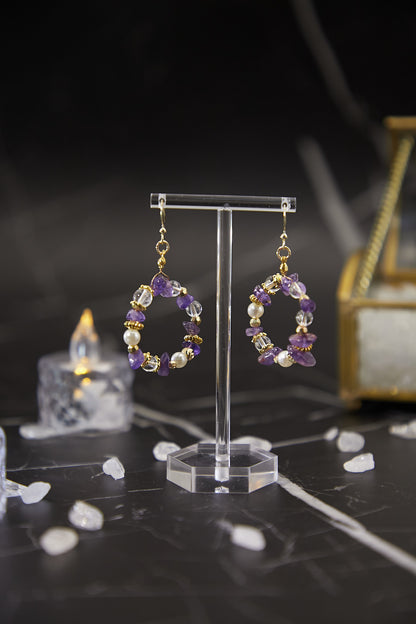 E010-Amethyst. Freshwater Pearl Hoop Earrings