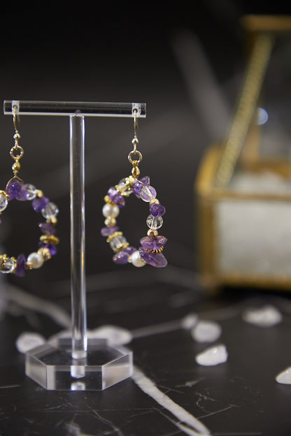E010-Amethyst. Freshwater Pearl Hoop Earrings