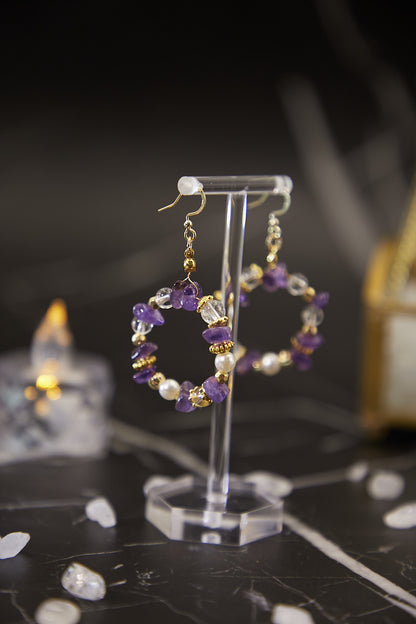 E010-Amethyst. Freshwater Pearl Hoop Earrings