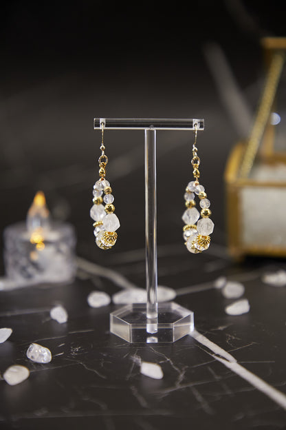 E013-Blue Moon．White Crystal．Hoop Earrings