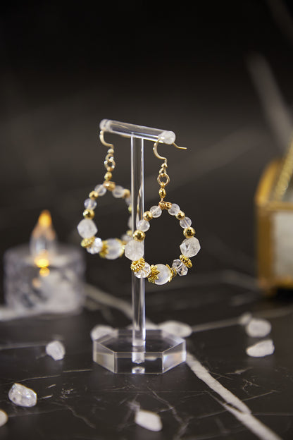 E013-Blue Moon．White Crystal．Hoop Earrings