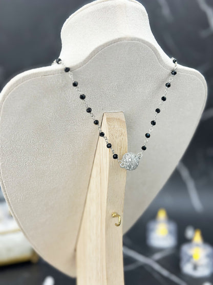 N027-Silver Obsidian Dark Style Cross Magnetic Necklace