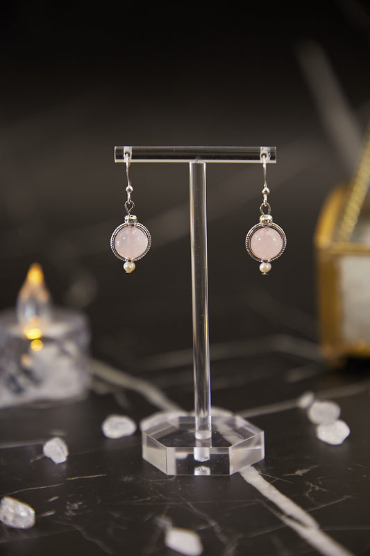 E017-Pink Quartz Hoop Ear Hook