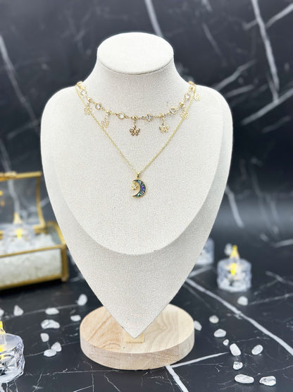 N029-White crystal. Mother-of-pearl double-chain magnetic necklace