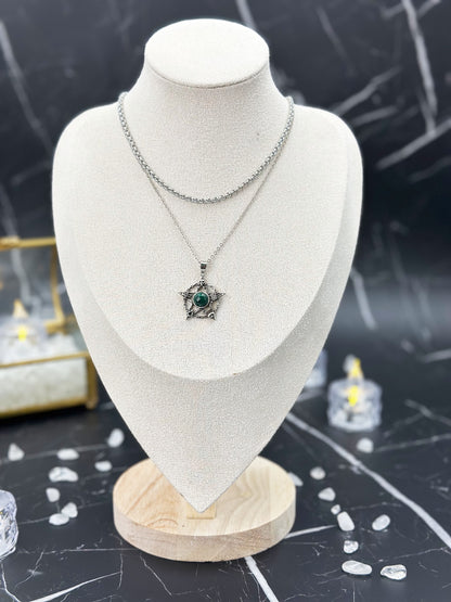 N030-Malachite Five-pointed Star Double Chain Magnetic Necklace