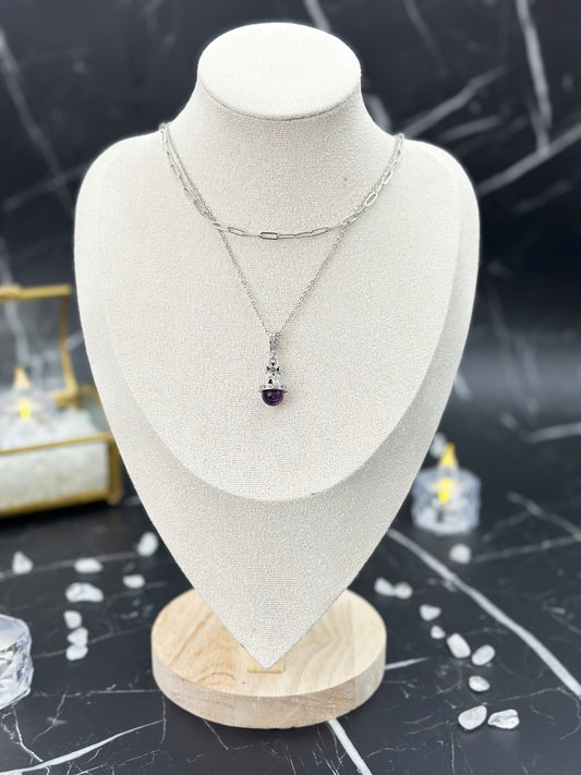 N032-Amethyst Planet Double Chain Magnetic Necklace