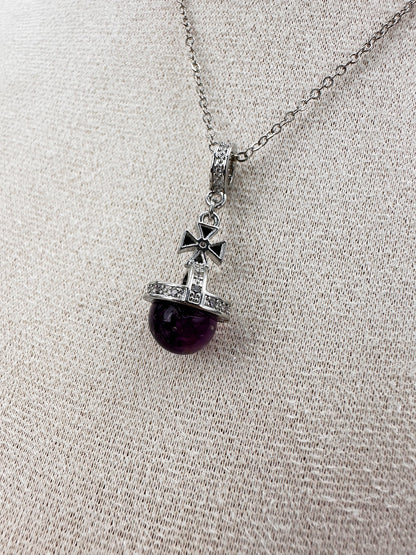 N032-Amethyst Planet Double Chain Magnetic Necklace