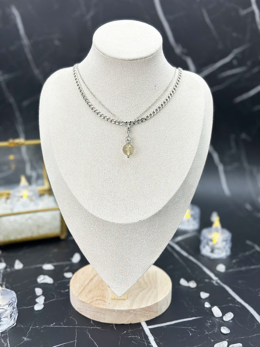 N033-Golden Quartz Double Chain Magnetic Necklace