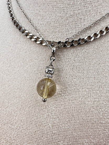 N033-Golden Quartz Double Chain Magnetic Necklace