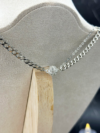 N033-Golden Quartz Double Chain Magnetic Necklace