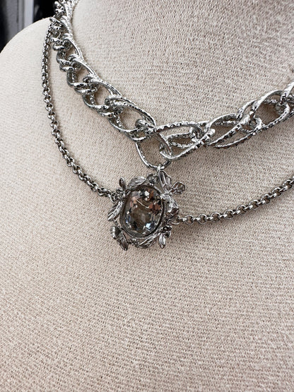 N034-White crystal double chain magnetic necklace