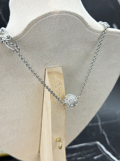 N034-White crystal double chain magnetic necklace