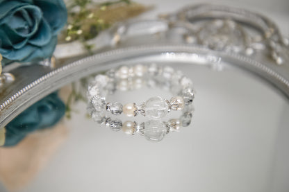 C001-White crystal, black sparkle, white turquoise, white asai, freshwater pearl