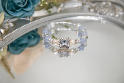 C005-Blue Chalcedony．White Quartz．Freshwater Pearl