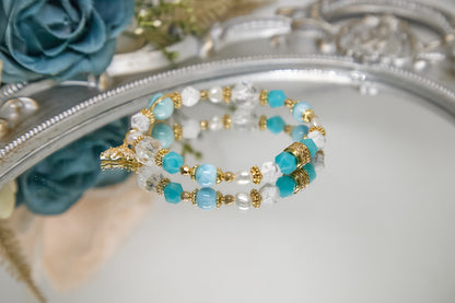 C006- White crystal, white turquoise, sea quartz, amazonite, baroque pearl